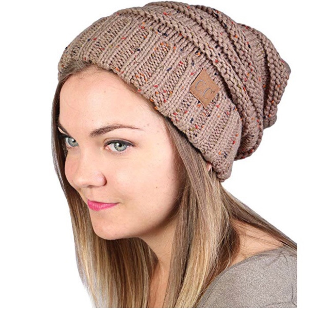 New CC Slouchy Beanie In Flecked Taupe - Picture 2 of 8